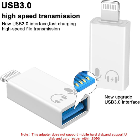 Lightning to USB Adapter 2-Pack | USB 3.0 High-Speed Converter | External Device & Data Access Connector