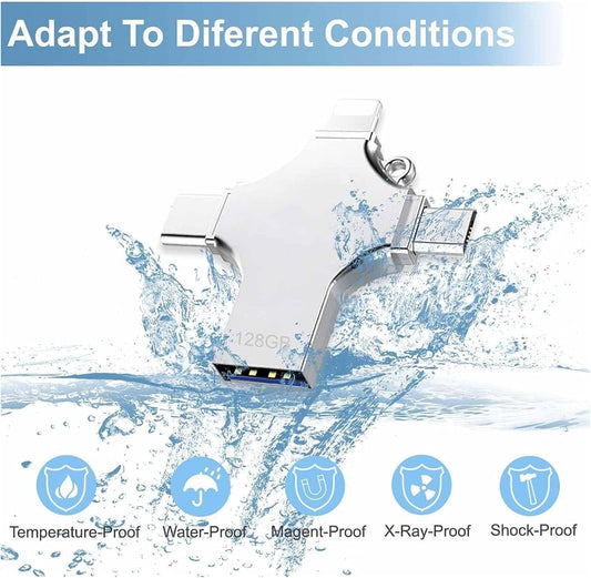 128GB Metal USB Flash Drive | USB 3.0 High-Speed Waterproof Memory Stick | Portable Data Storage Device