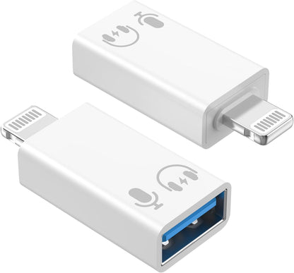 Lightning to USB Adapter 2-Pack | USB 3.0 High-Speed Converter | External Device & Data Access Connector