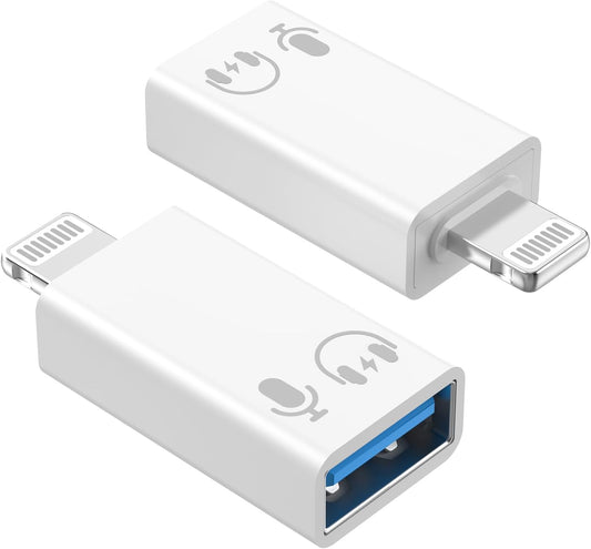 Lightning to USB Adapter 2-Pack | USB 3.0 High-Speed Converter | External Device & Data Access Connector