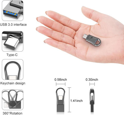 64GB Dual Interface USB Flash Drive | USB-C & USB 3.0 Metal OTG Thumb Drive | 360° Swivel Portable Memory Stick