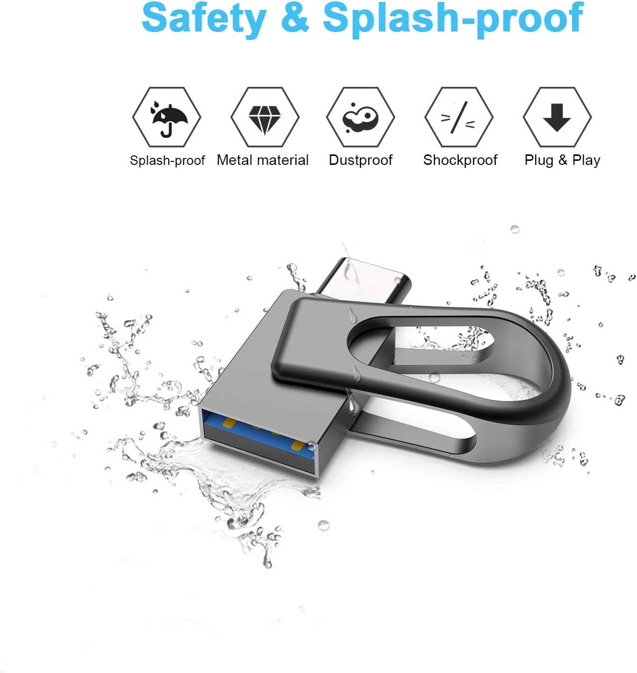 64GB Dual Interface USB Flash Drive | USB-C & USB 3.0 Metal OTG Thumb Drive | 360° Swivel Portable Memory Stick