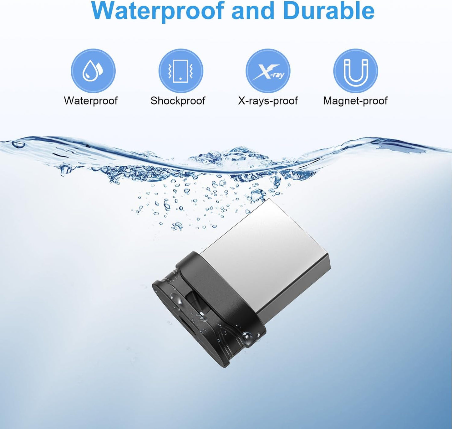 128GB Mini USB Flash Drive USB 3.0 | Ultra-Compact Waterproof Metal Memory Stick with Lanyard | Portable Thumb Drive for Laptop, Desktop, Car Audio & Smart TV