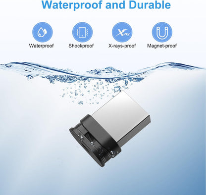 128GB Mini USB Flash Drive USB 3.0 | Ultra-Compact Waterproof Metal Memory Stick with Lanyard | Portable Thumb Drive for Laptop, Desktop, Car Audio & Smart TV