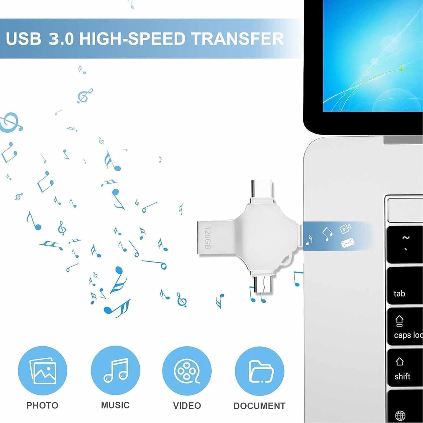 128GB Metal USB Flash Drive | USB 3.0 High-Speed Waterproof Memory Stick | Portable Data Storage Device