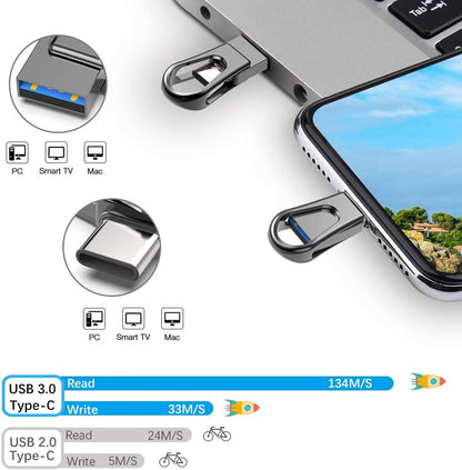 64GB Dual Interface USB Flash Drive | USB-C & USB 3.0 Metal OTG Thumb Drive | 360° Swivel Portable Memory Stick