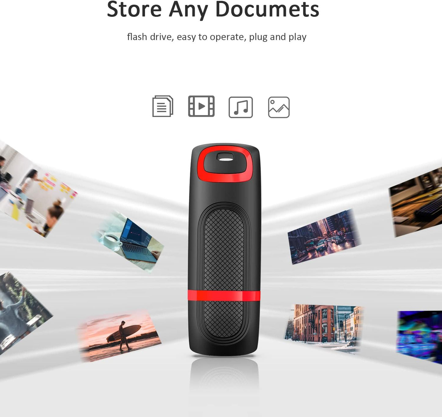 128GB USB 3.0 Flash Drive | Portable High-Speed USB Memory Stick with Protective Cap for Laptops, Desktops, Car Audio, and Smart TVs