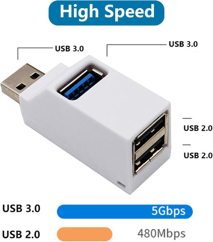 3-Port USB Expansion Adapter | USB-A to 1×USB 3.0 + 2×USB 2.0 Multi-Port Hub | Mini High-Speed Data Transfer Converter