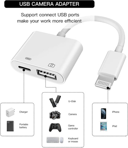 Multi-Function Phone Adapter | Lightning to USB-A & USB-C Converter | Data Reading and Charging Cable