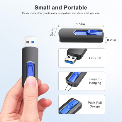 256GB Mini USB 3.0 Flash Drive | Compact Retractable Memory Stick | Portable High-Speed USB Thumb Drive for Laptop, PC, Car Audio, and Smart Devices