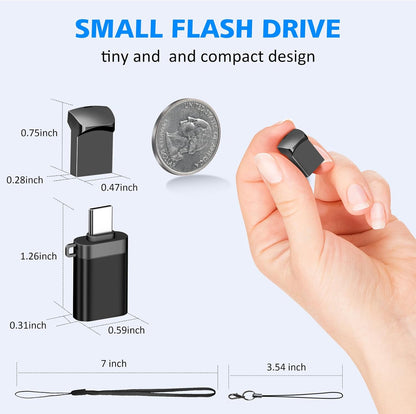 32GB USB-C Mini Flash Drive 2-Pack | Small Portable Type-C Memory Stick with USB Adapter | High-Speed A+ Chip Thumb Drive for Phones, Laptops, Tablets & Car Audio