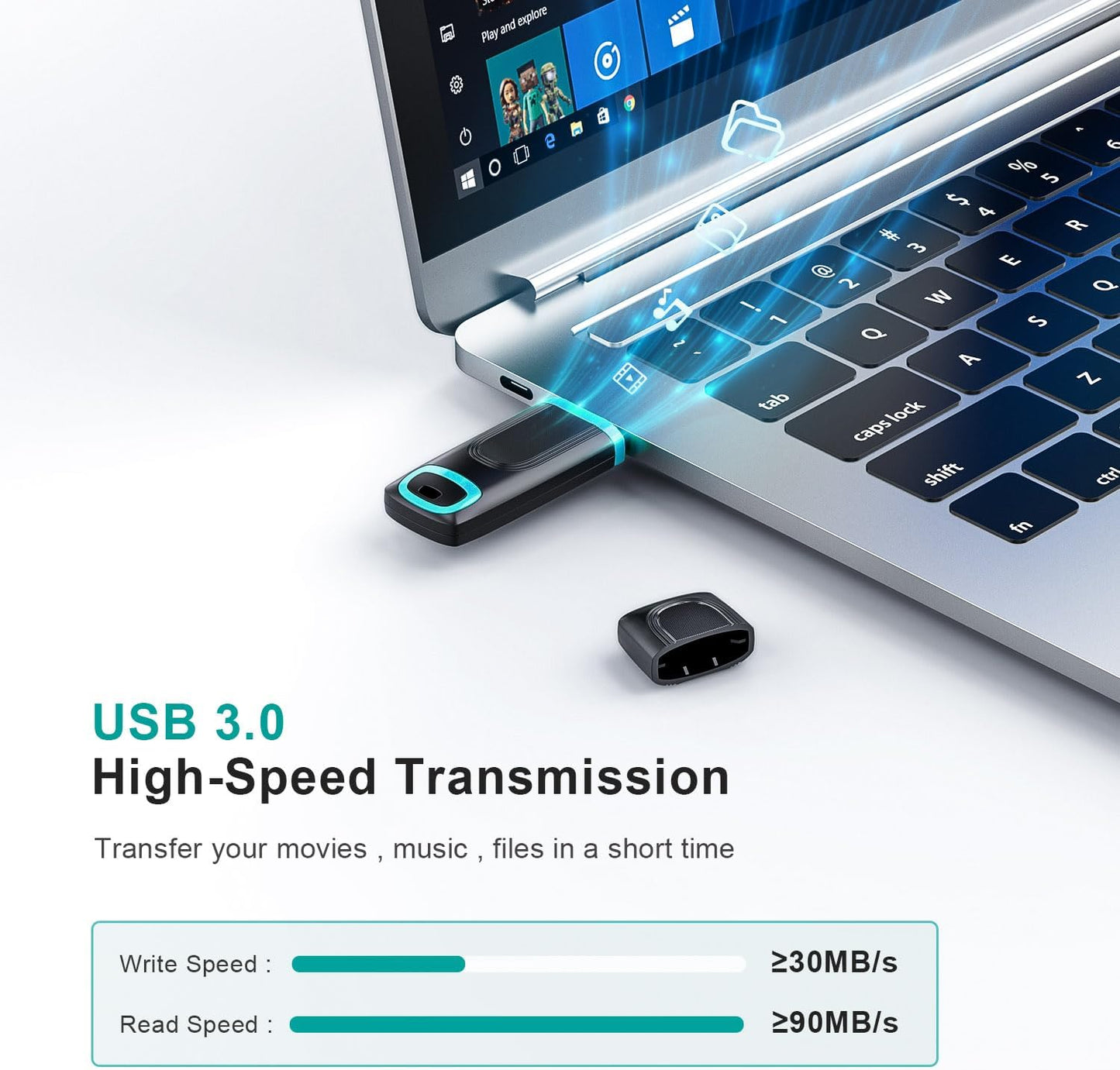 64GB USB 3.0 Flash Drive | High-Speed Portable USB Memory Stick with Cap | Durable Anti-Slip Thumb Drive with LED Indicator for Laptop, PC, Car Audio & Smart TV