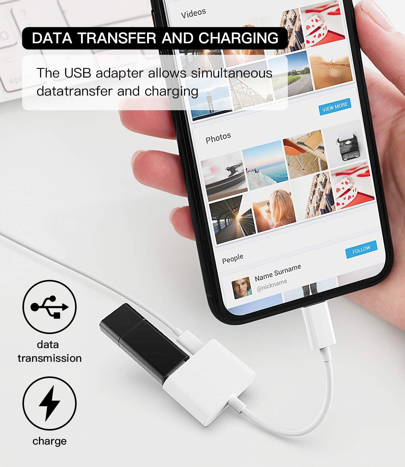 Multi-Function Phone Adapter | Lightning to USB-A & USB-C Converter | Data Reading and Charging Cable