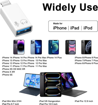 Lightning to USB Adapter 2-Pack | USB 3.0 High-Speed Converter | External Device & Data Access Connector