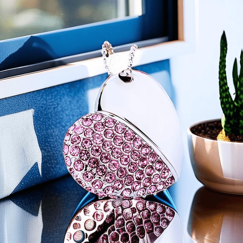 128GB Heart-Shaped USB Flash Drive Necklace | Diamond-Style Pendant USB 3.0 Memory Stick | Portable Storage & Gift Idea