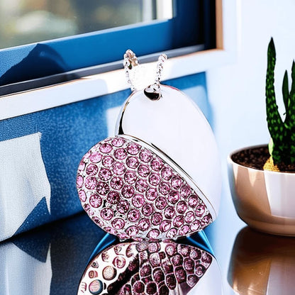 128GB Heart-Shaped USB Flash Drive Necklace | Diamond-Style Pendant USB 3.0 Memory Stick | Portable Storage & Gift Idea