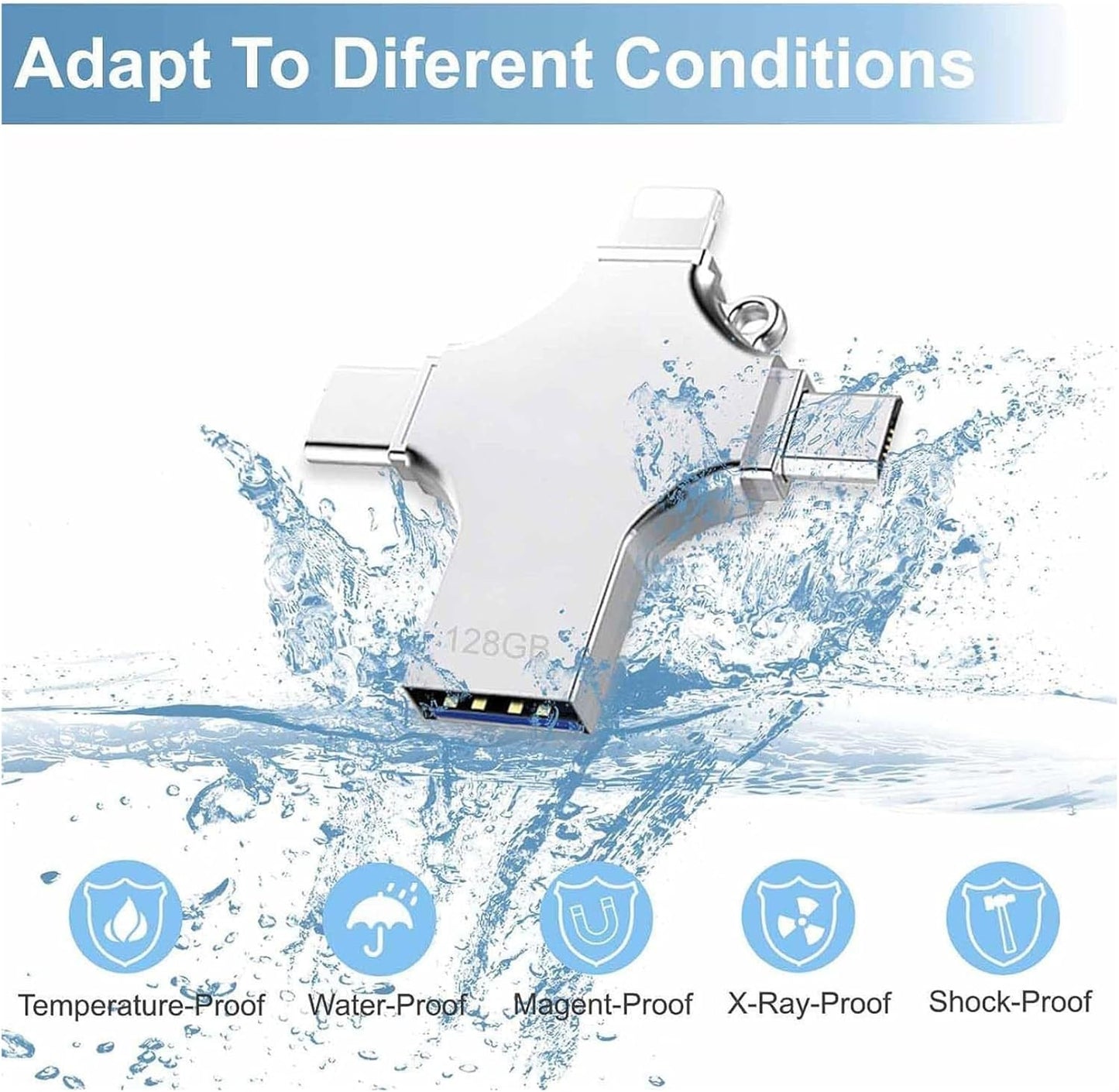 128GB Metal USB Flash Drive | USB 3.0 High-Speed Waterproof Memory Stick | Portable Data Storage Device