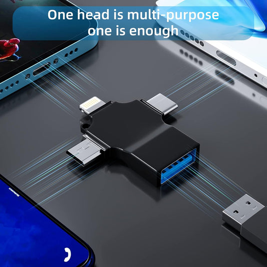 4-in-1 Multi-Function USB OTG Adapter｜USB-A / USB-C / Micro-USB Converter｜High-Speed Data Transfer for Phones, Tablets, and Laptops