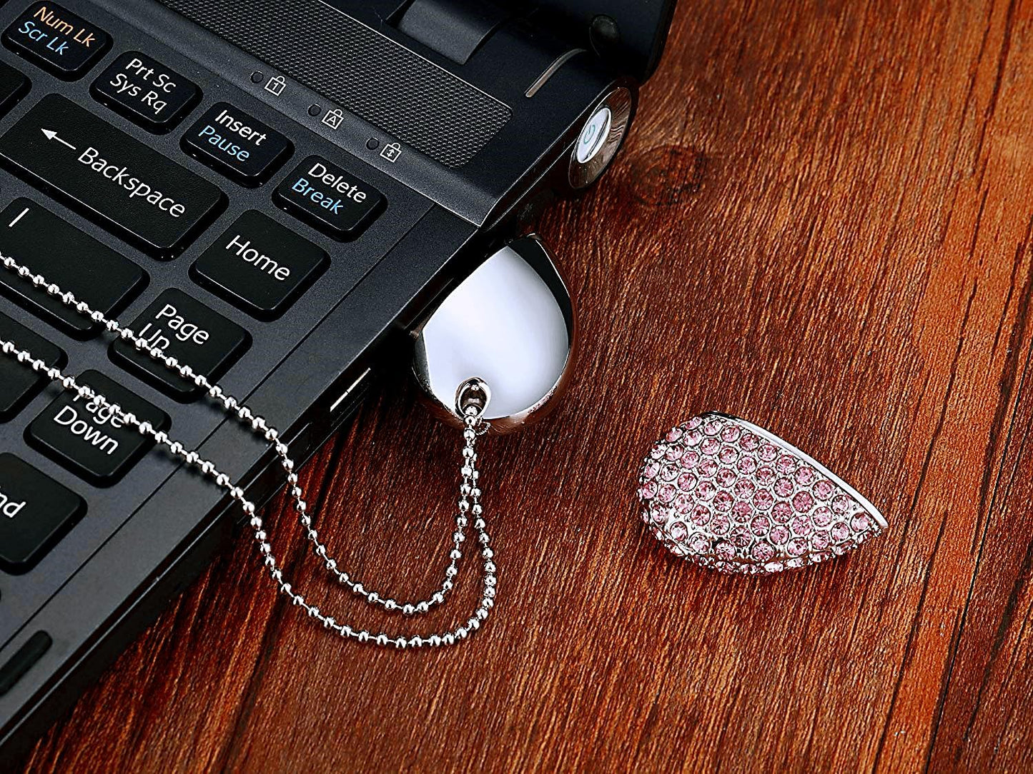 128GB Heart-Shaped USB Flash Drive Necklace | Diamond-Style Pendant USB 3.0 Memory Stick | Portable Storage & Gift Idea