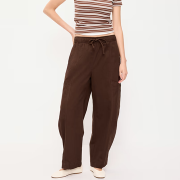 Mid-Rise Drawstring Barrel Leg Utility Pants