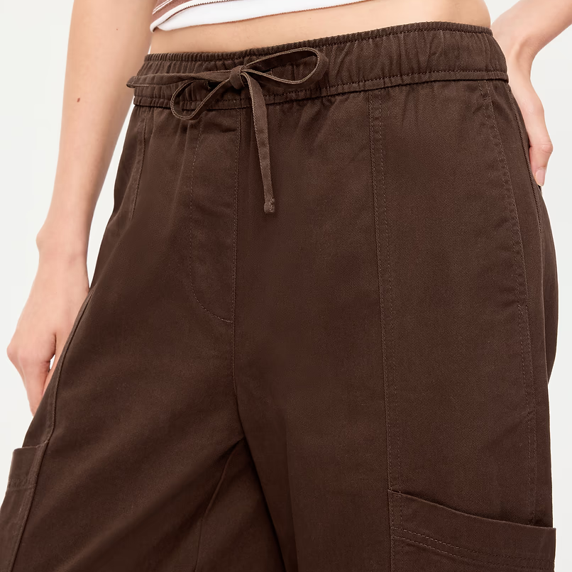Mid-Rise Drawstring Barrel Leg Utility Pants
