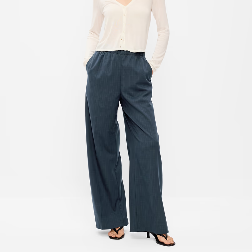 High Waist Elastic Drawstring Plaid Wide Leg Trousers