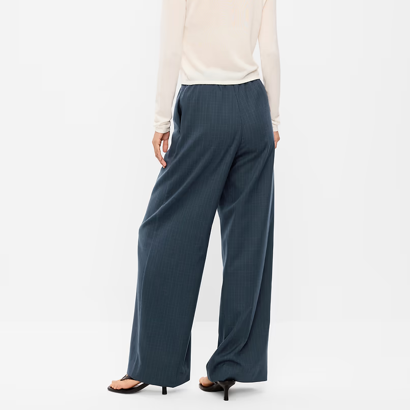 High Waist Elastic Drawstring Plaid Wide Leg Trousers